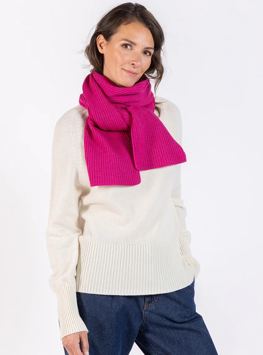 Echarpe en laine mérinos rose framboise