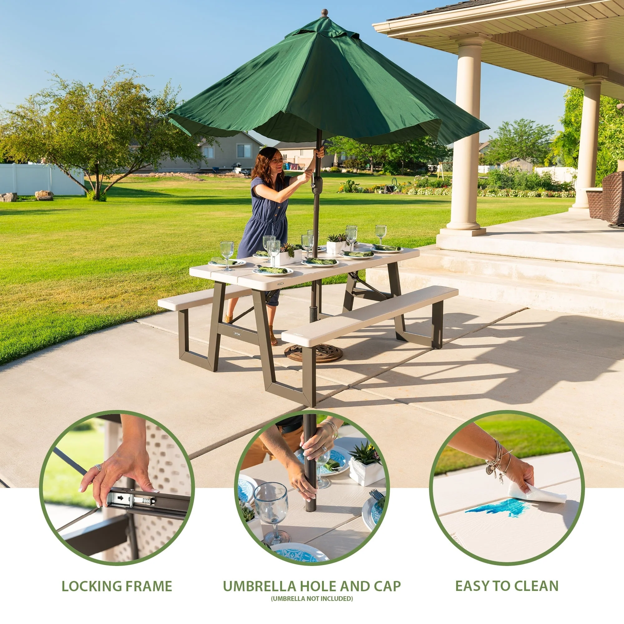 Lifetime 6 Foot W Frame Desert Sand HDPE Folding Picnic Table (60364) Image 3