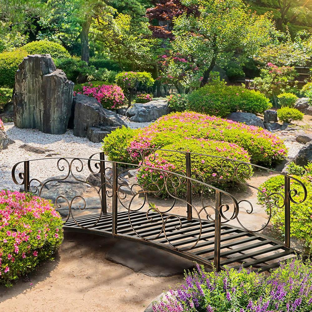Garden Bridge, Garden Ornament Bridge,Metal Arch Backyard Garden Bridge, Safety Siderails, Arc Footbridge, Bronze - Image 3