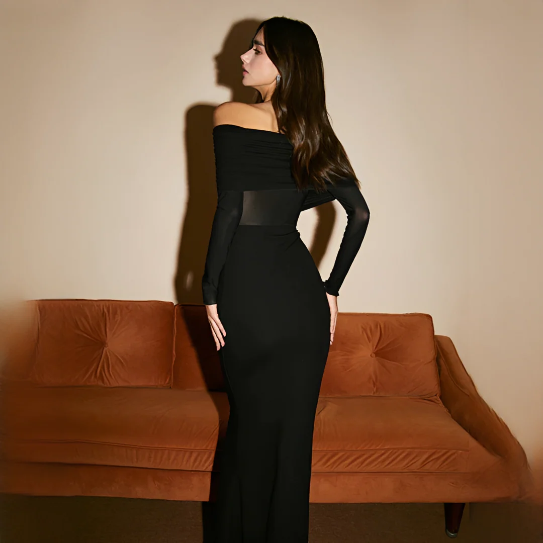 Ermanda - Élégante robe longue à épaules dénudées