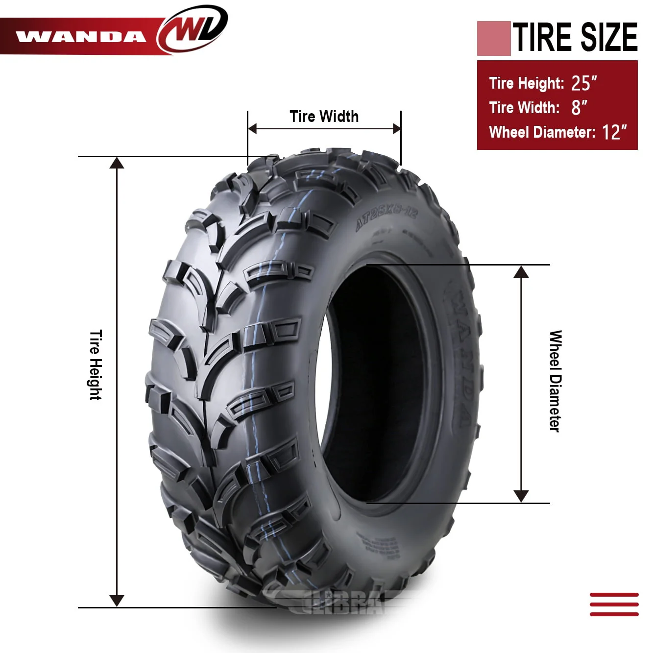 Wanda ATV/UTV Tires 25x8 - 12 25x8x12 /6PR P373 - 10243, Set 2