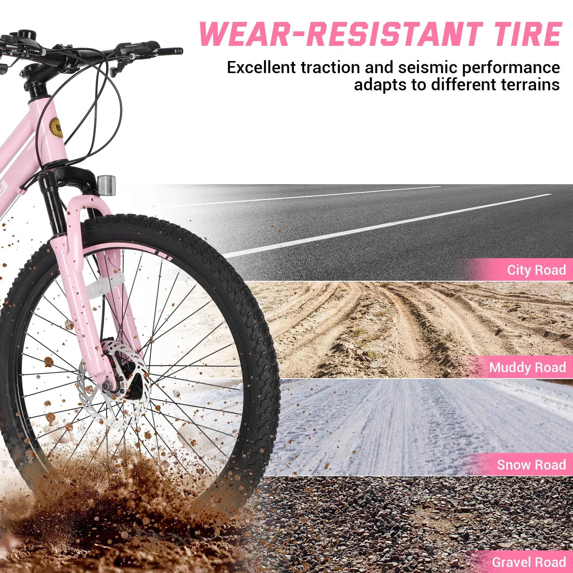 SHINPT 24 Mountain Bike for Teenagers and Adult, Mountain Bicycles with Dual Disc Brakes, Shimano 21 Speeds Bicycles for Men Women, Adult Bicycle with Comfort Saddle, Commuter Bike
