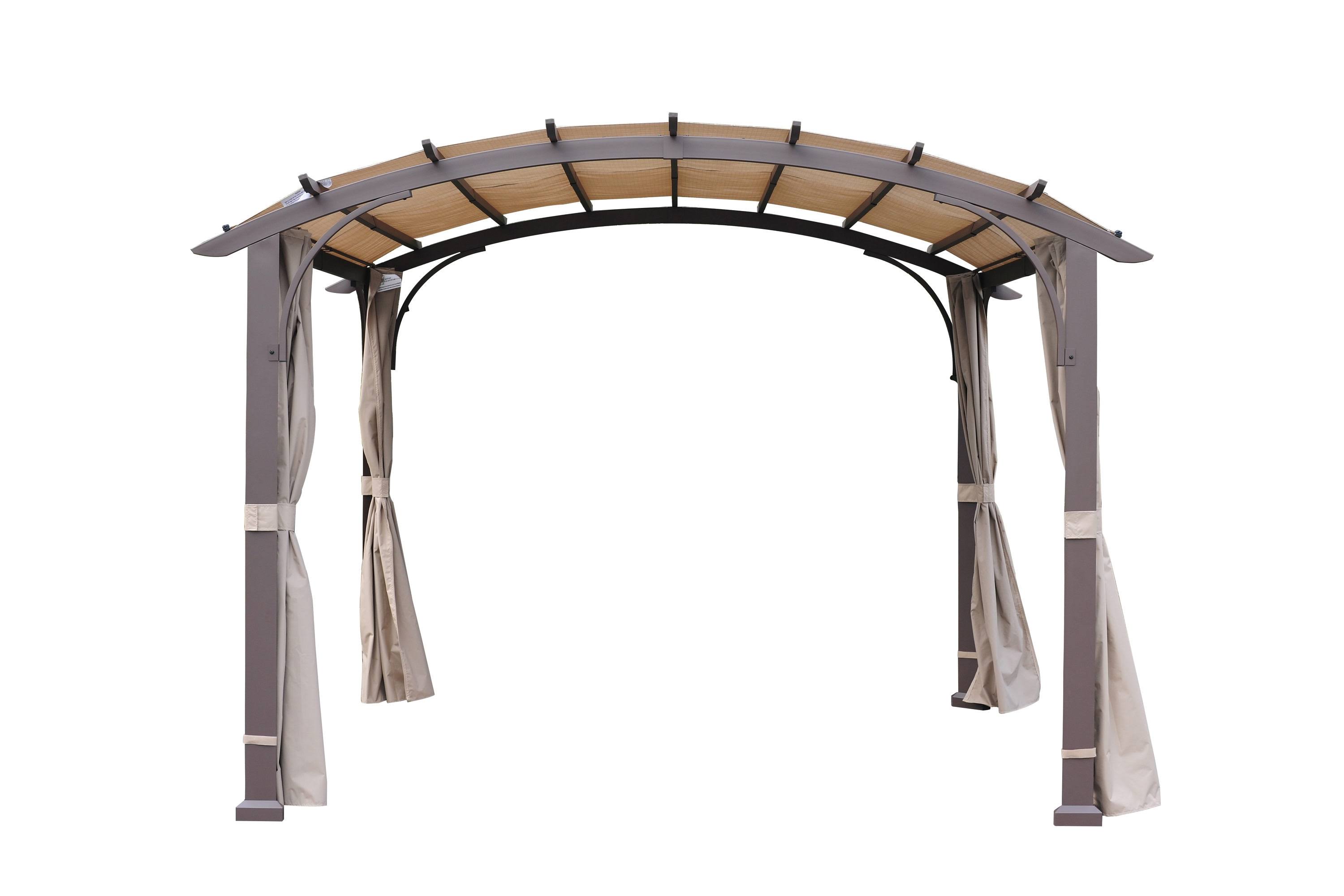Allen + Roth 11-ft 2-in W x 11-ft 2-in L x 8-ft 2-in H Dark Brown Steel frame; Beige Curtains and Canopy Metal Freestanding Pergola with Canopy
