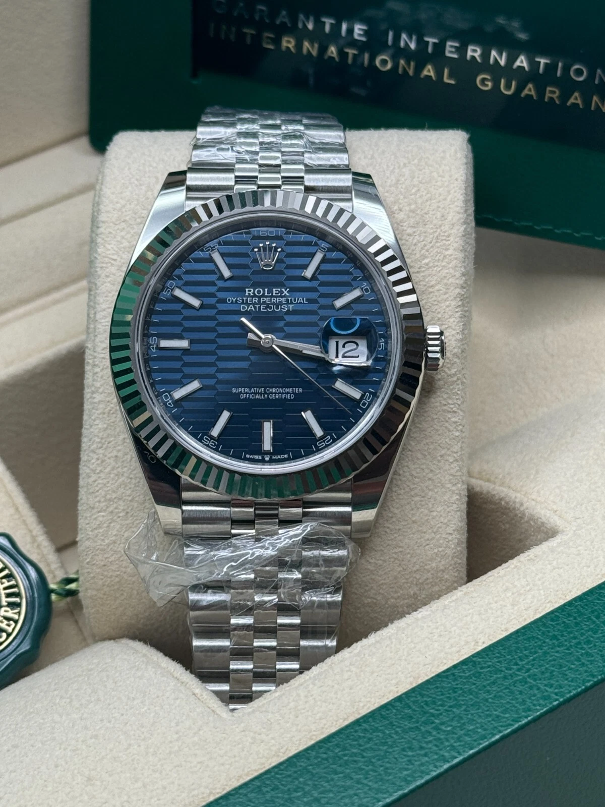 [Super Clone]RLX  Datejust 41mm Blue Fluted Motif Index Dial Jubilee Bracelet Watch - 126334