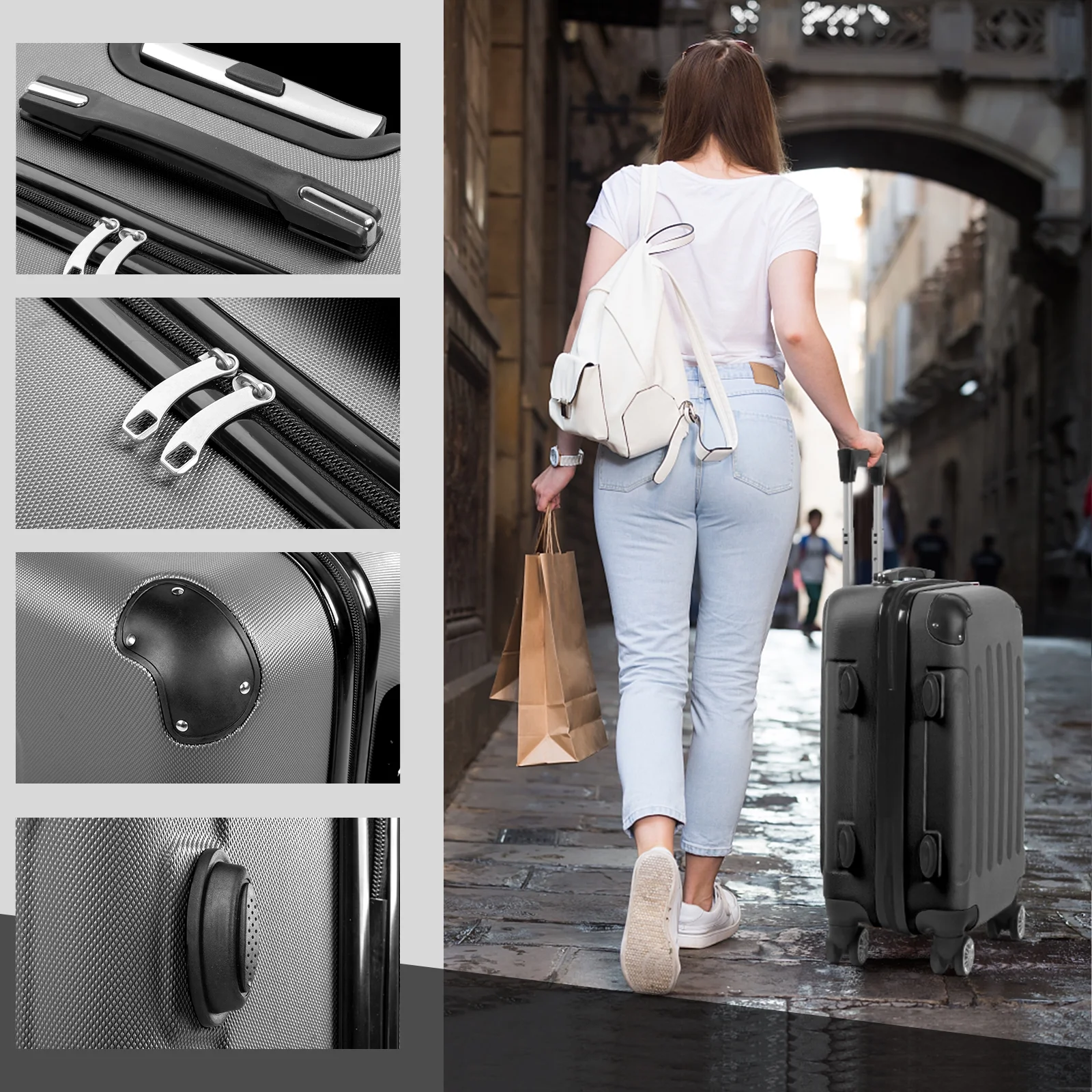 Zimtown Luggage 3 Piece Set Suitcase ABS Hardside Lightweight with TSA Lock Spinner Wheels, Beige