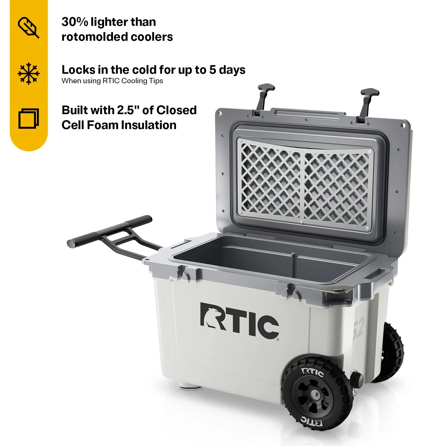 52 QT Ultra-Light Wheeled Hard-Sided Ice Chest Cooler, Fits 78 Cans, White Grey(White Grey) - Image 2