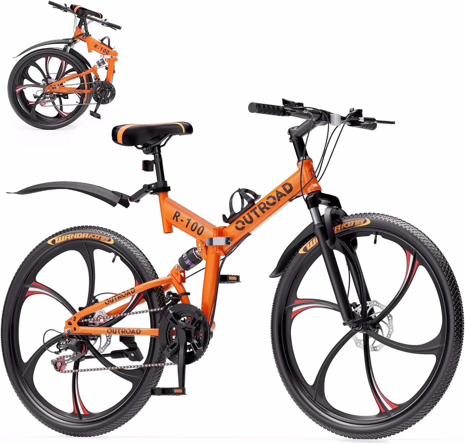 SUNCROWN 26 Inch Folding Mountain Bike, 21 Speed Full Suspension High-Carbon Steel MTB Foldable Bicycle, Dual Disc Brake Non-Slip Folding Bikes for Adults/Men/Women, Black