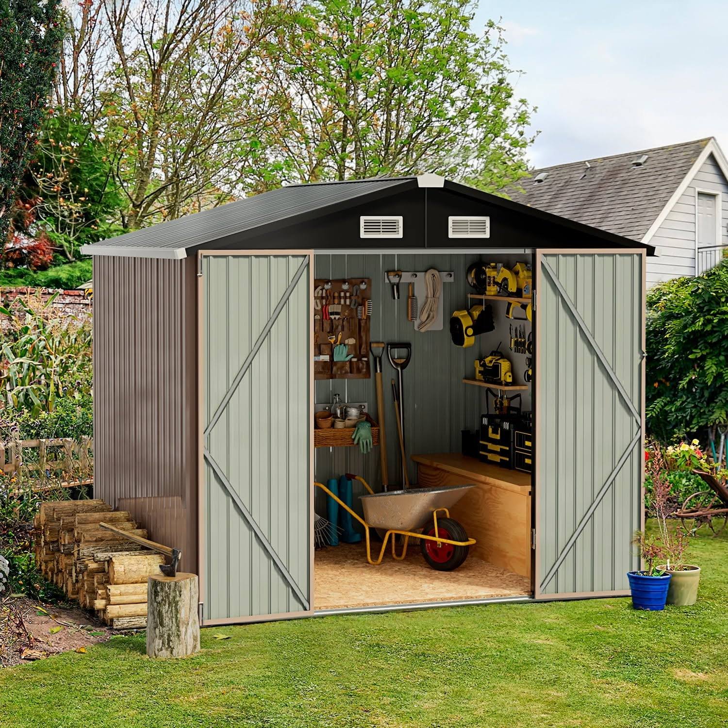 Aoxun 6.3 x 3.5 ft. Outdoor Metal Storage Shed with Lock for Backyard, Garden, Size: 6 x 4, Brown