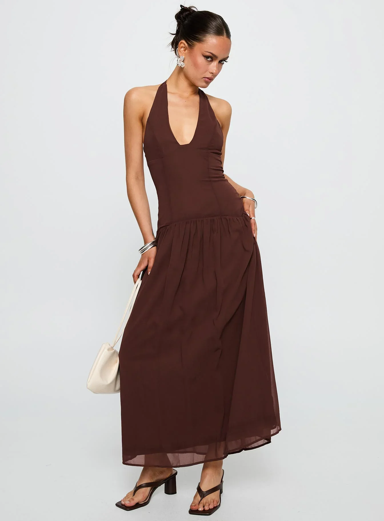 Chestnut Drop Waist Maxi Dress Brown