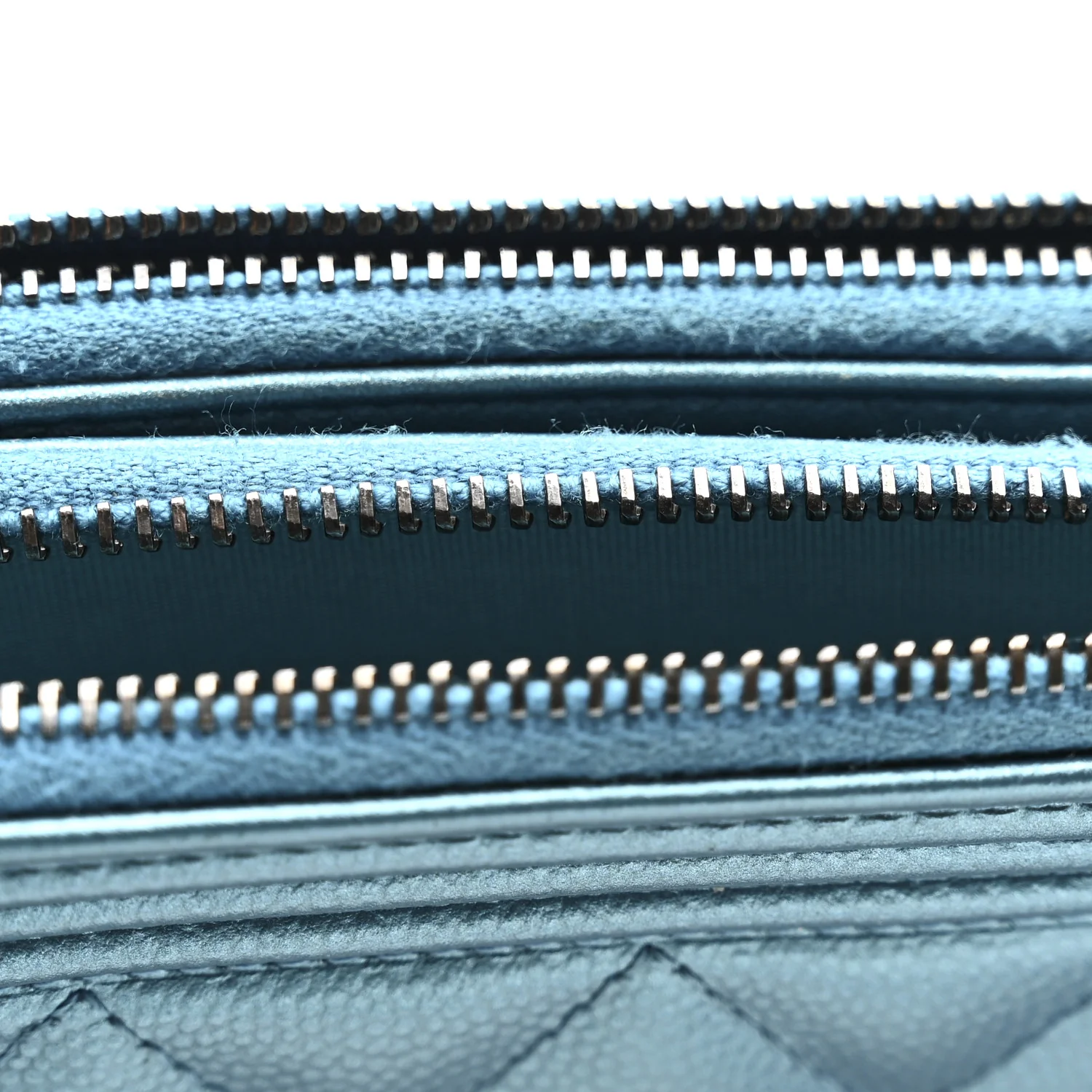 Metallic Caviar Quilted Small Boy Clutch With Chain Turquoise