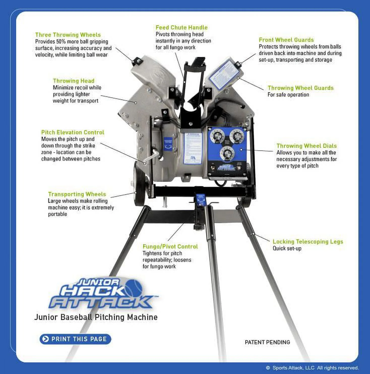 Baseball Hack Attack Jr. Three Wheel Pitching Machine by (For Baseball) - Image 2
