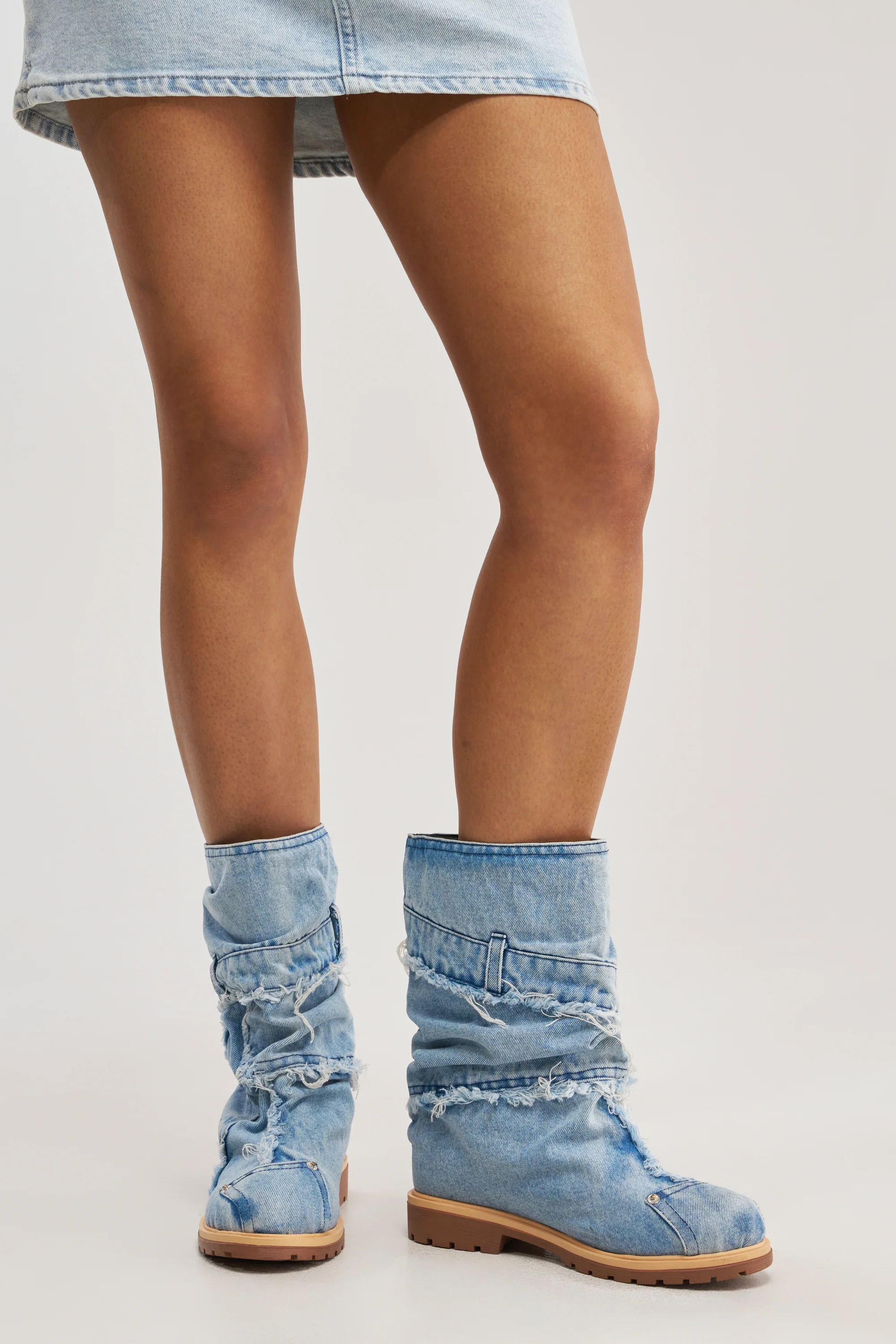 AKIRA GOLD PAPILLION DENIM FLAT BOOTIE - Akira Store