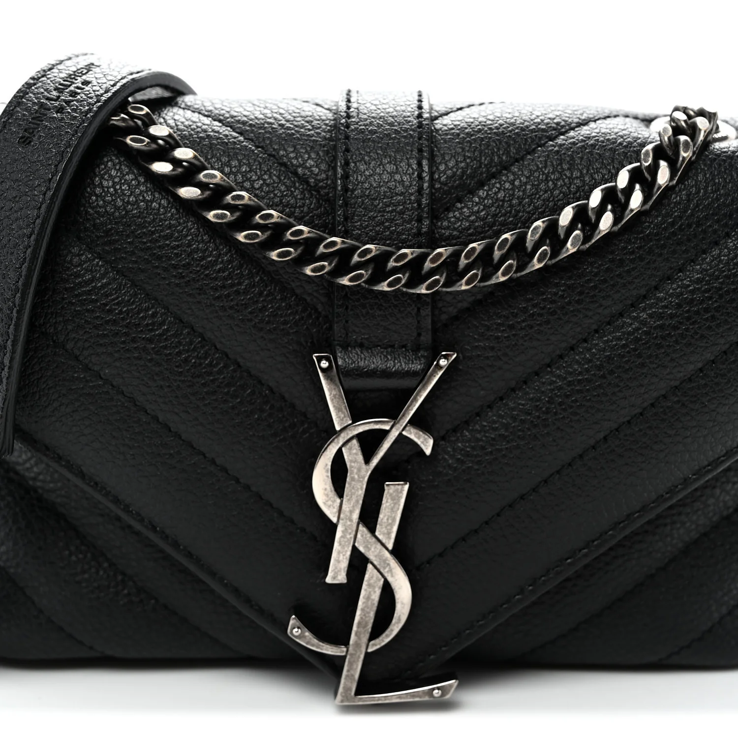 Grained Calfskin Matelasse Chevron Classic Monogram Baby Chain Bag Black