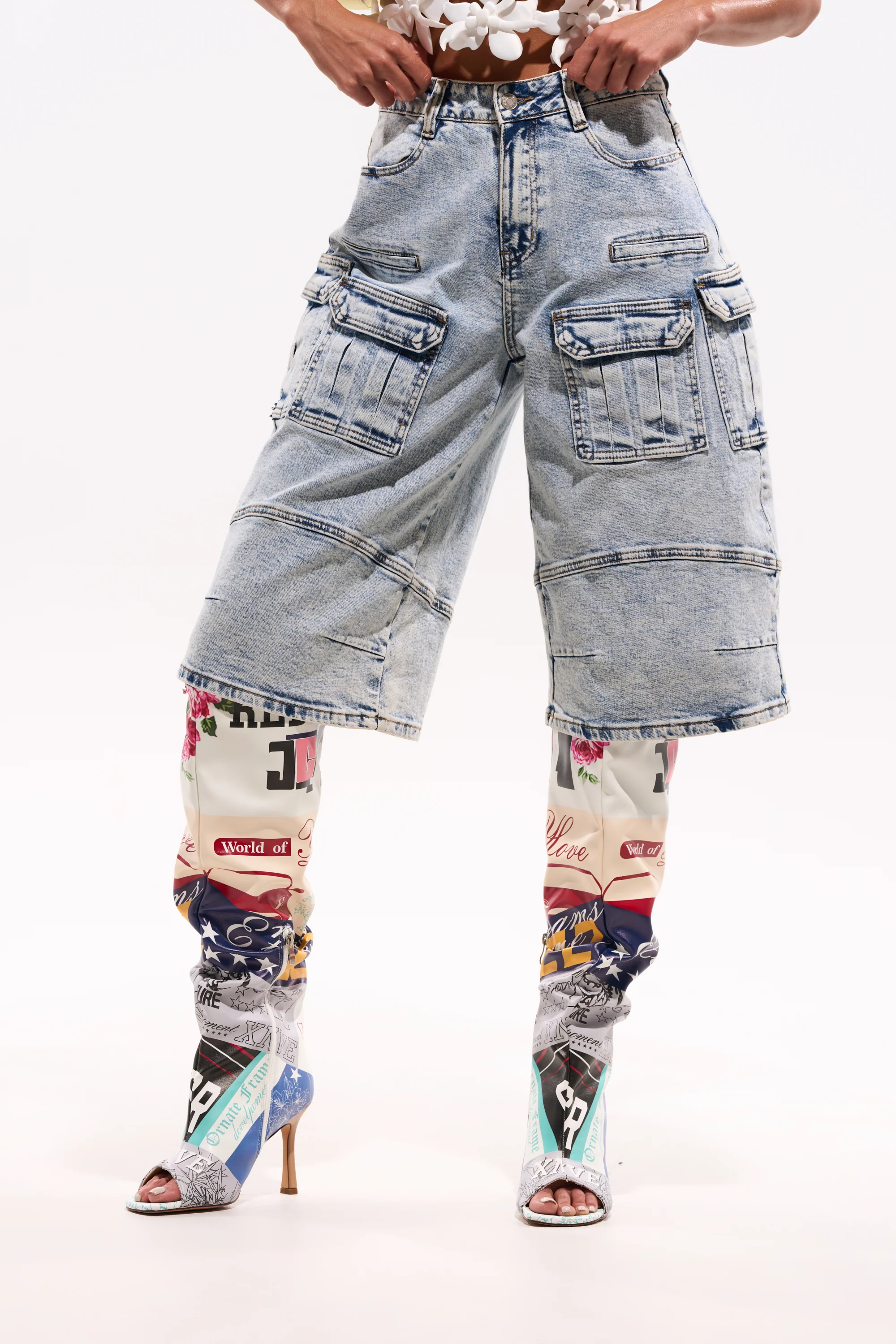 FORGET ME NOT DENIM CARGO BERMUDA SHORT - Akira Store