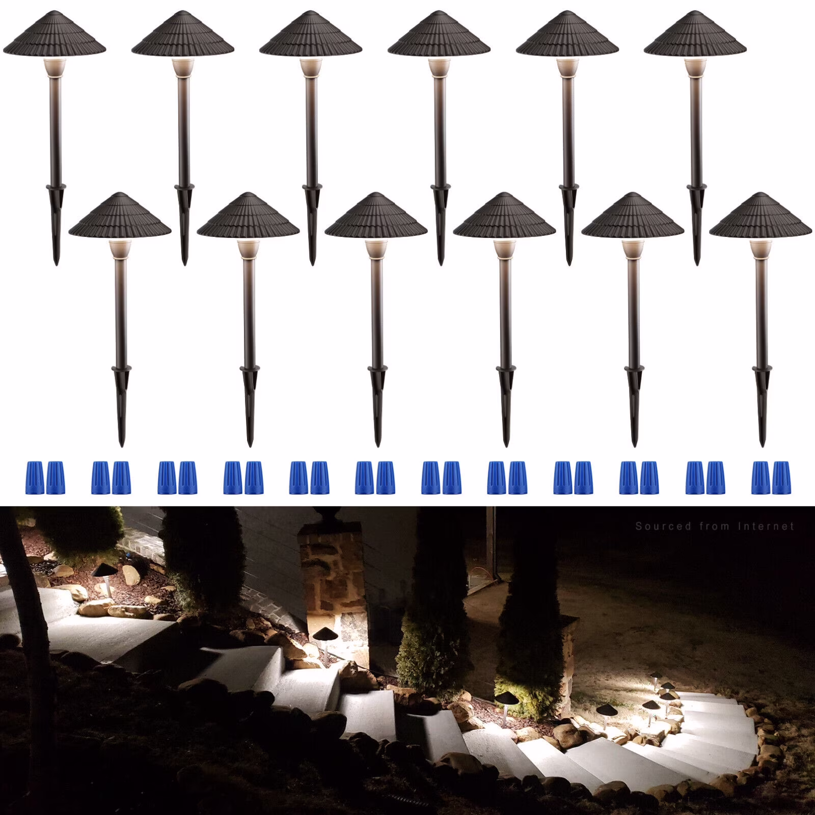 12 Pack 5CCT LED Pathway Landscape Lights, 1800K/2700K/3000K/4000K/5000K Selectable, 12-24V AC/DC Low Voltage, IP65 Waterproof, Oil Rubbed Bronze, Aluminum Housing