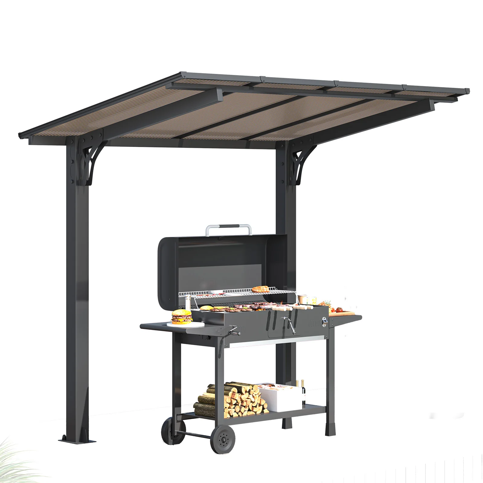 AECOJOY 8' x 5' Gazebo Outdoor Pergola for Patio, Freestanding Lean to Hard Top Grill Gazebo