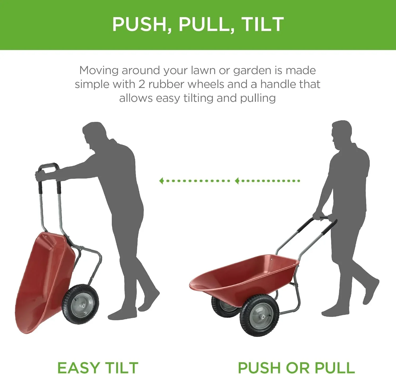 SAZYY Heavy-Duty Dual-Wheel Home Utility Yard Wheelbarrow & Garden Cart with Built-in Stand �C Versatile Solution for Lawn Care, Gardening & Construction Tasks, Gray