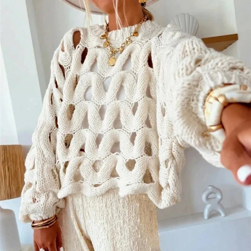 Pull en maille crochet à manches longues pour femme