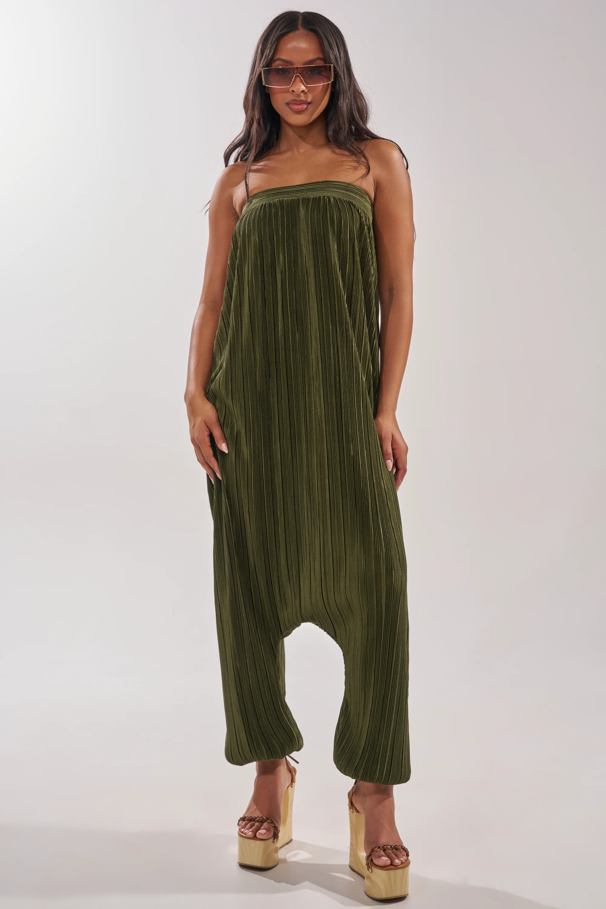 FROM THE CITY DROP CROTCH JUMPSUIT IN OLIVE - Akira Store