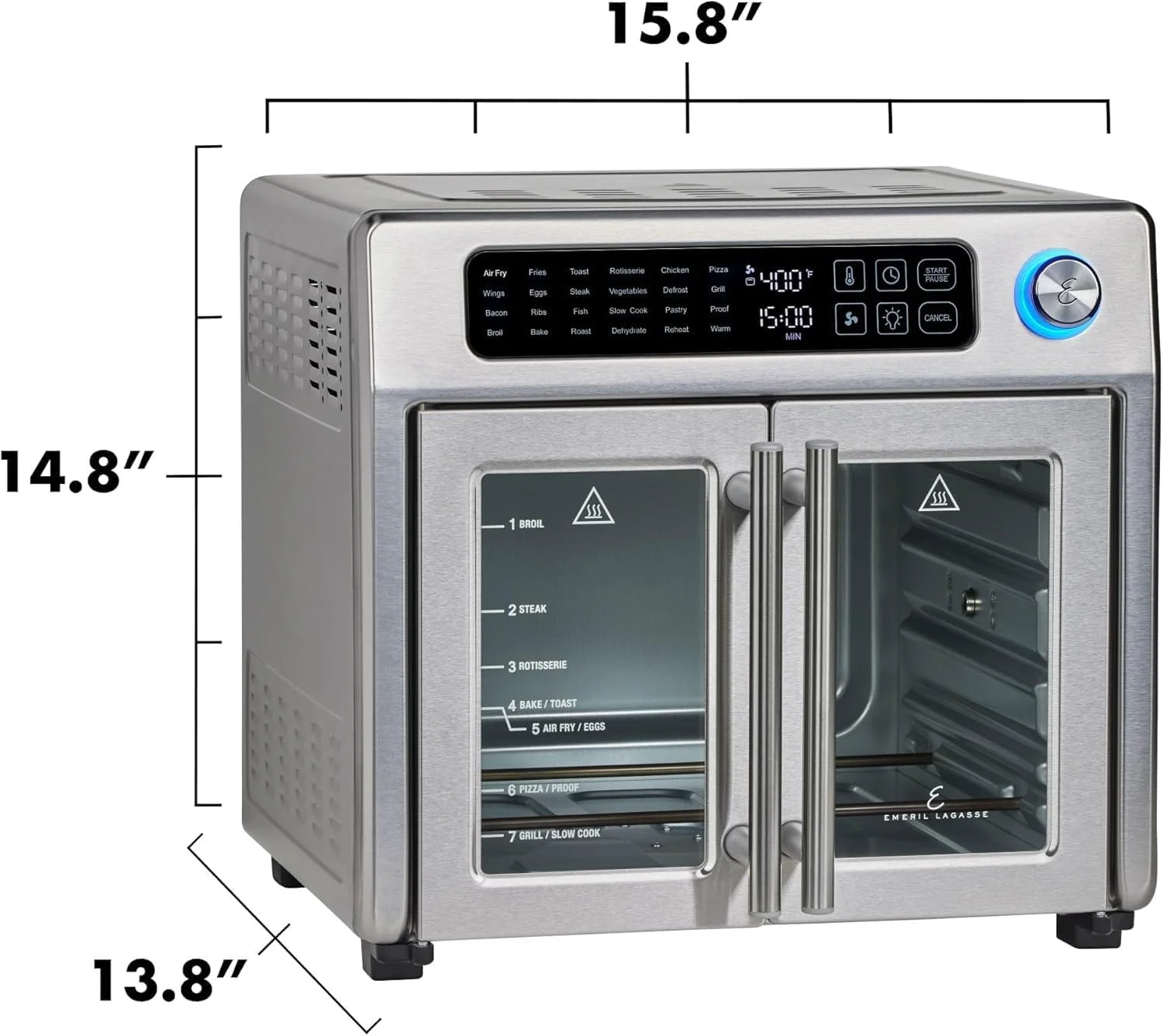 Emeril Lagasse French Door Air Fryer Toaster Oven Combo, 26QT, Stainless Steel, 4 - 00675 - 02X