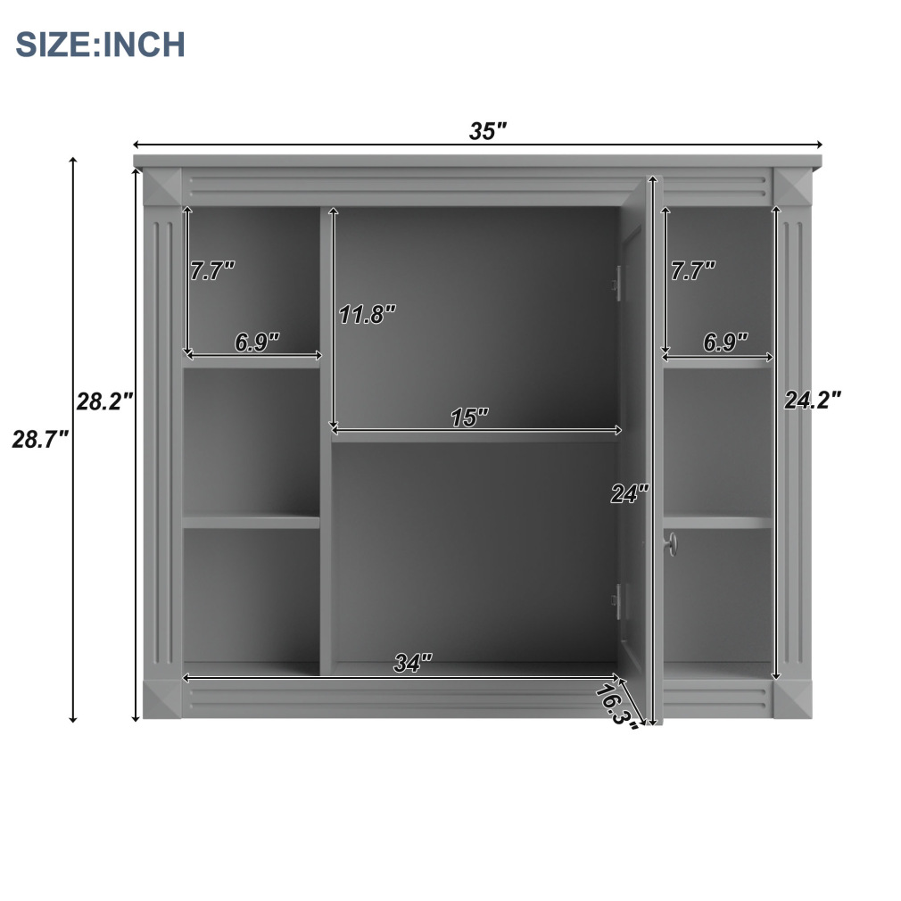 36'' Bathroom Vanity Set, Undermount Bathroom Cabinet and Mirror Cabinet, Ceramic Sink Top, Storage Cabinet with 2 Soft Closing Doors and 2 Drawers, Vanity Cabinet Set, Suit for 4'' Faucet, Gray(Mirror Cabinet+Vanity Table/Grey) - Image 7