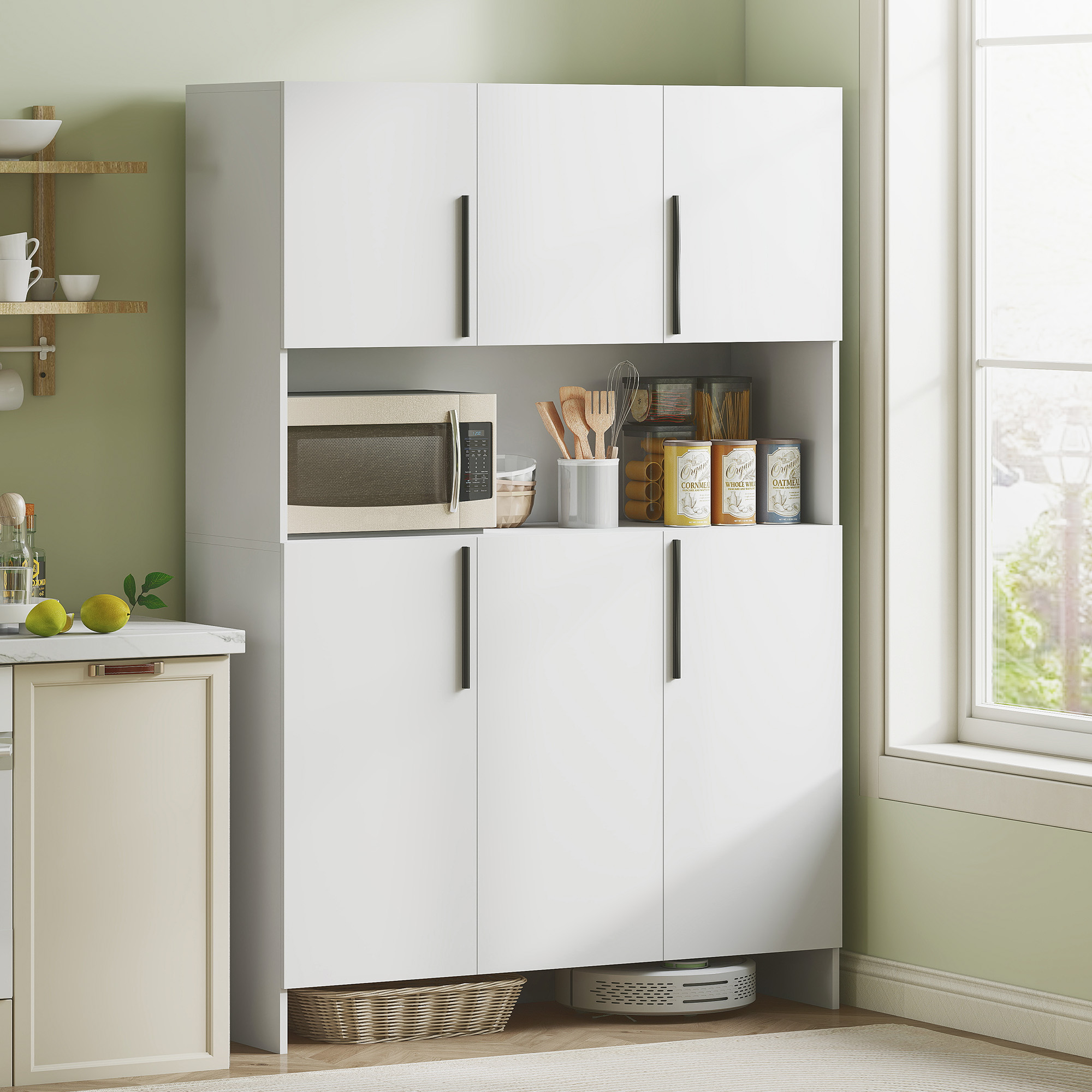 HOMCOM Keukenkast, 4 Kasten, 6 Deuren, 12 Scharnieren, Werkblad, Spaanplaat, Wit