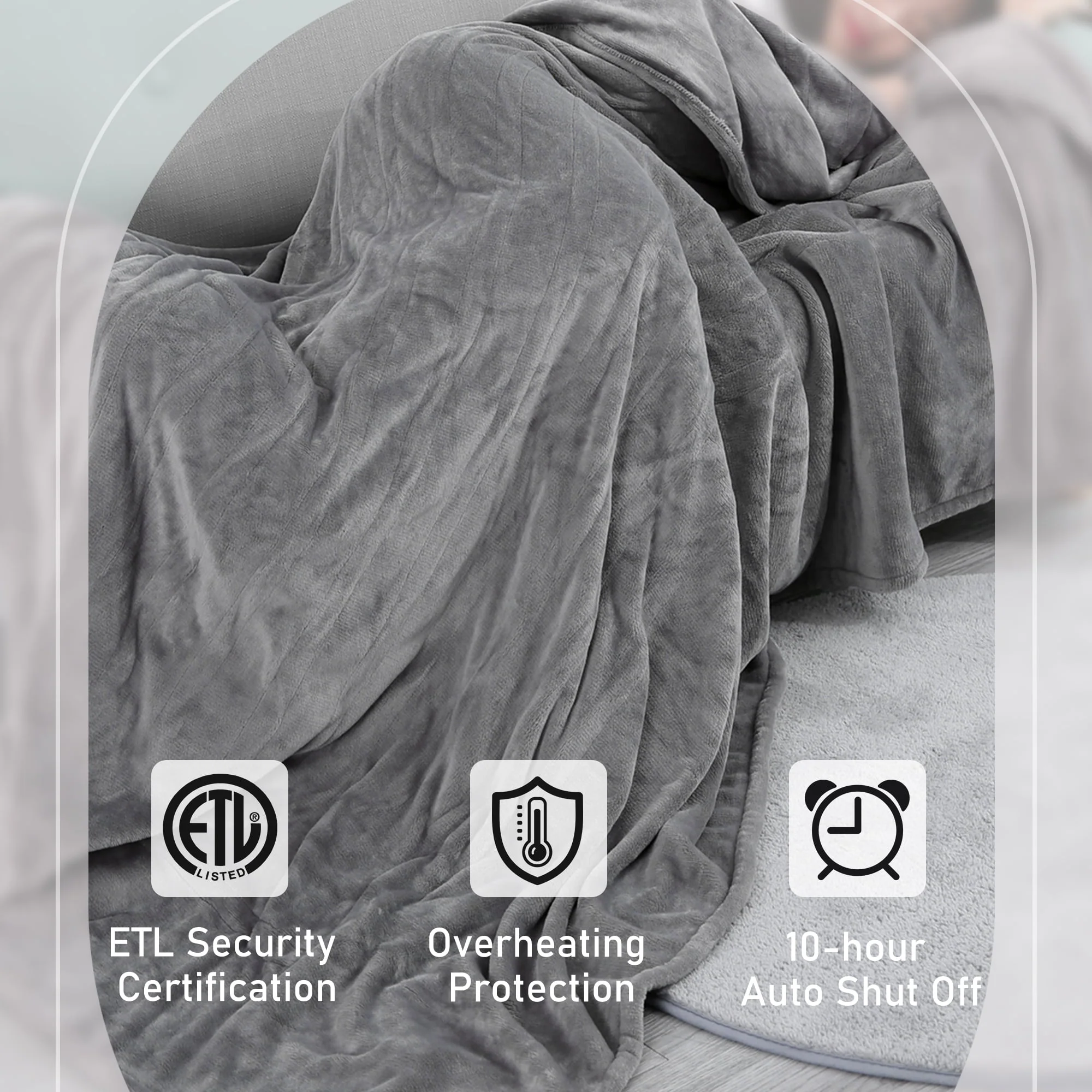 Electric Heated Blanket Twin Size 62" x 84" with 4 Heating Levels, 10H Auto-off, Machine Washable Gray - Image 4