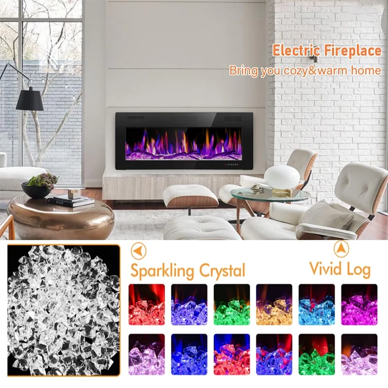 36-inch Electric Fireplace, Wall-Mounted, Supports Smartphone/App Control, Ultra-Realistic Flames, 1500W Power(36 in/1/18.11 in) - Image 5