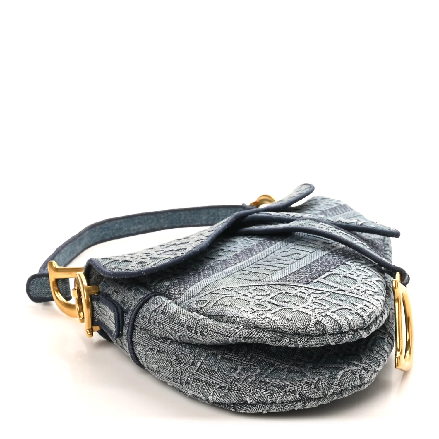 Oblique Embroidered Saddle Bag Denim Blue