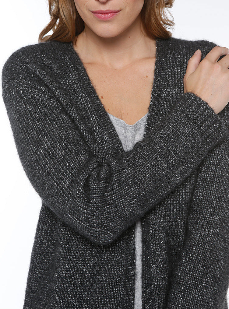 Gilet long femme en laine baby alpaga gris anthracite