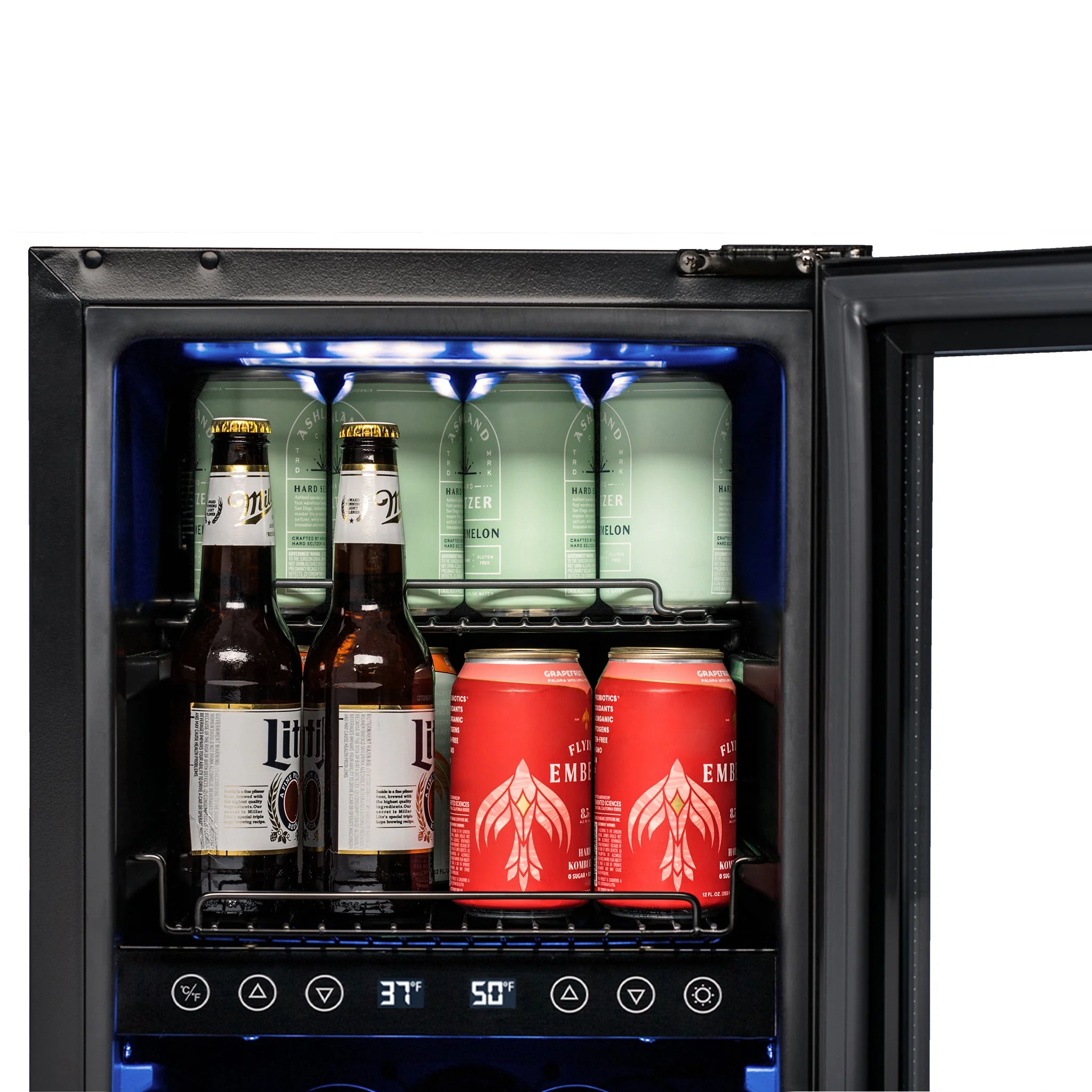 Newair 48-Can, 13-Bottle Built-in Dual Zone Black Beverage Fridge - 15