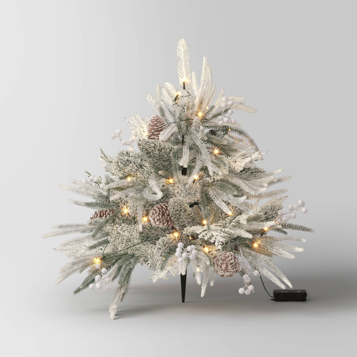 24 Pre-Lit Christmas Mixed Artificial Flocked Greenery with Ground Stake