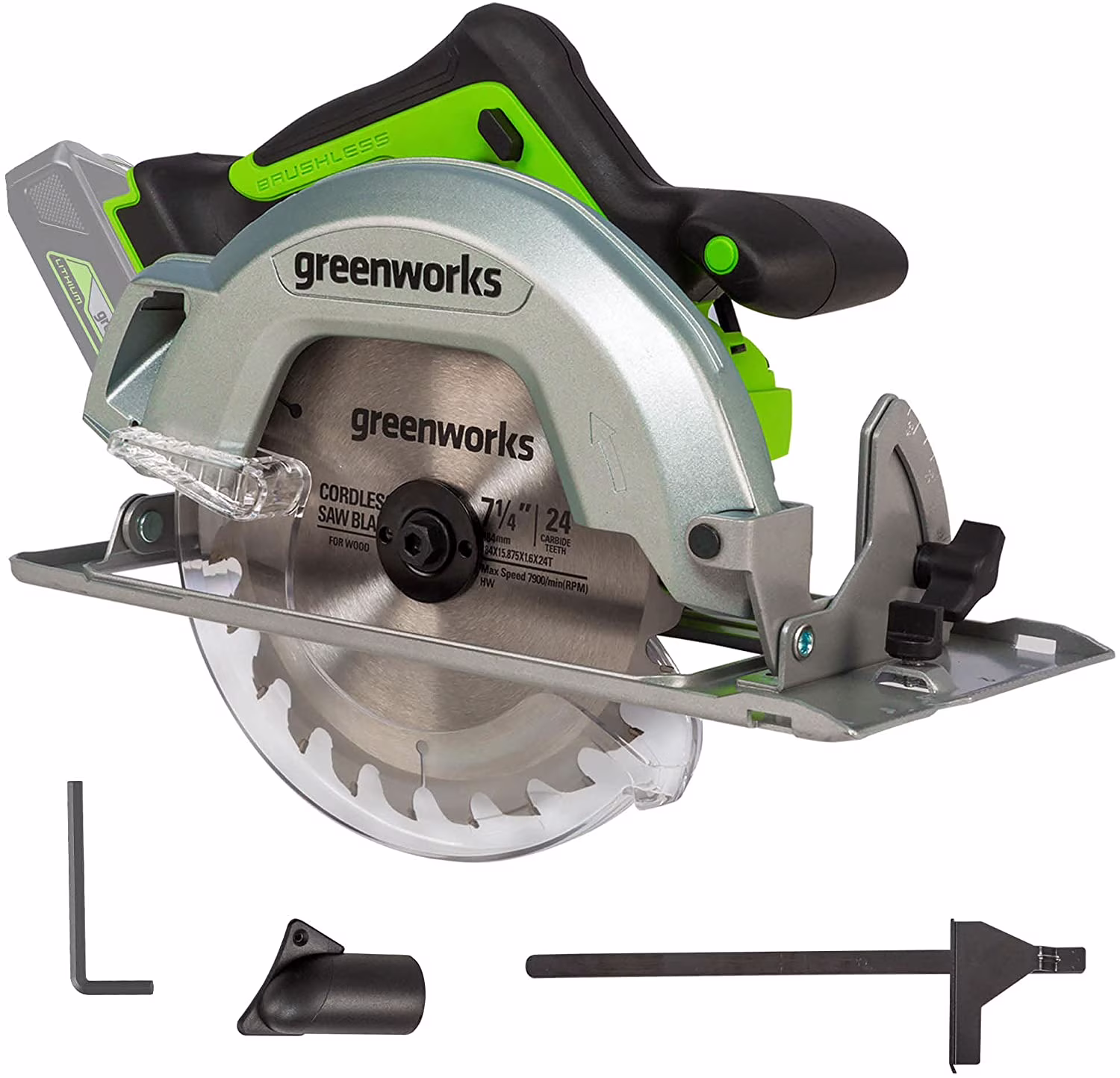 Greenworks 24V 7-1/4-inch Brushless Circular Saw, Battery Not Included, 1501202AZ