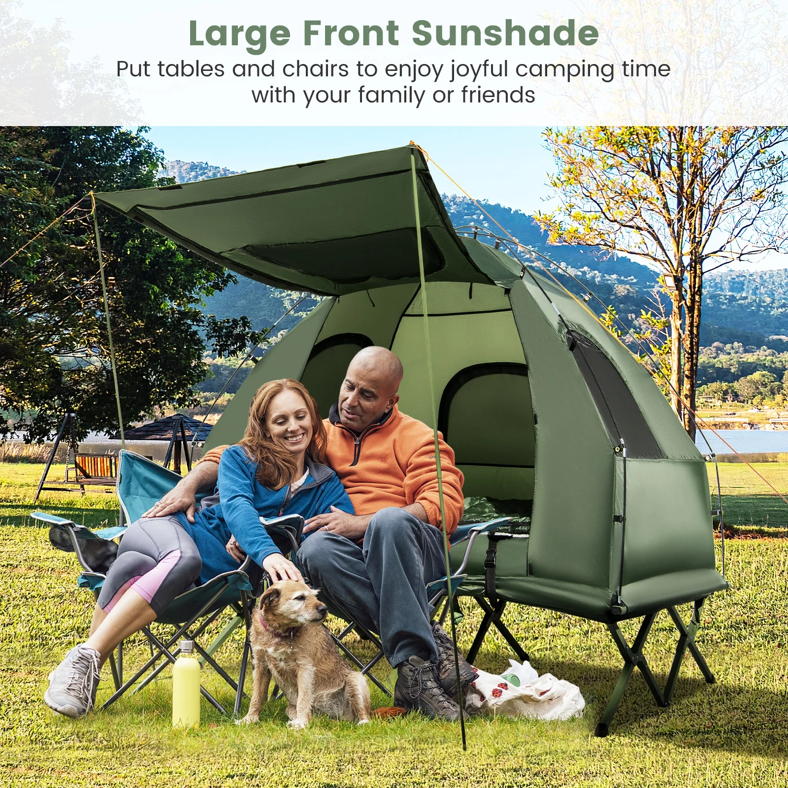 Gymax 2 - Person Camping Tent Cot 5 - in - 1 Folding Camping Bed W/ Air Mattress Pillow Sleeping Bag