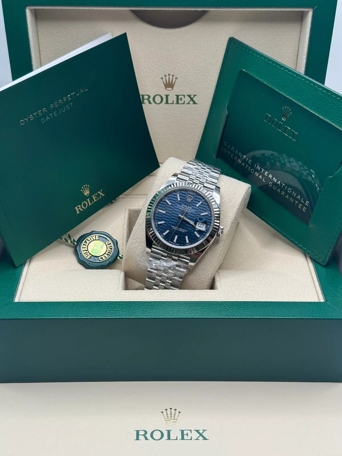 [Super Clone]RLX  Datejust 41mm Blue Fluted Motif Index Dial Jubilee Bracelet Watch - 126334