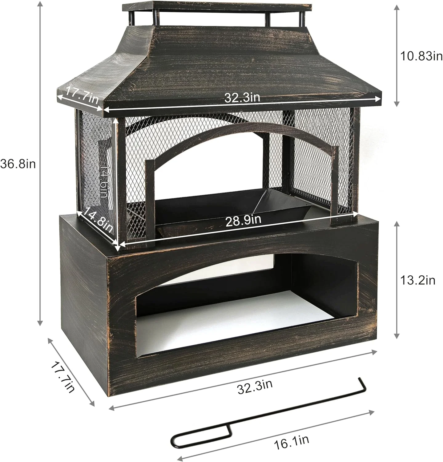 Fire Pit for Outside, 37" Outdoor Wood Burning Firepit , Patio Fireplace Square Metal Stove for Camping, Outdoor Heating, Bonfire and Picnic - Image 7
