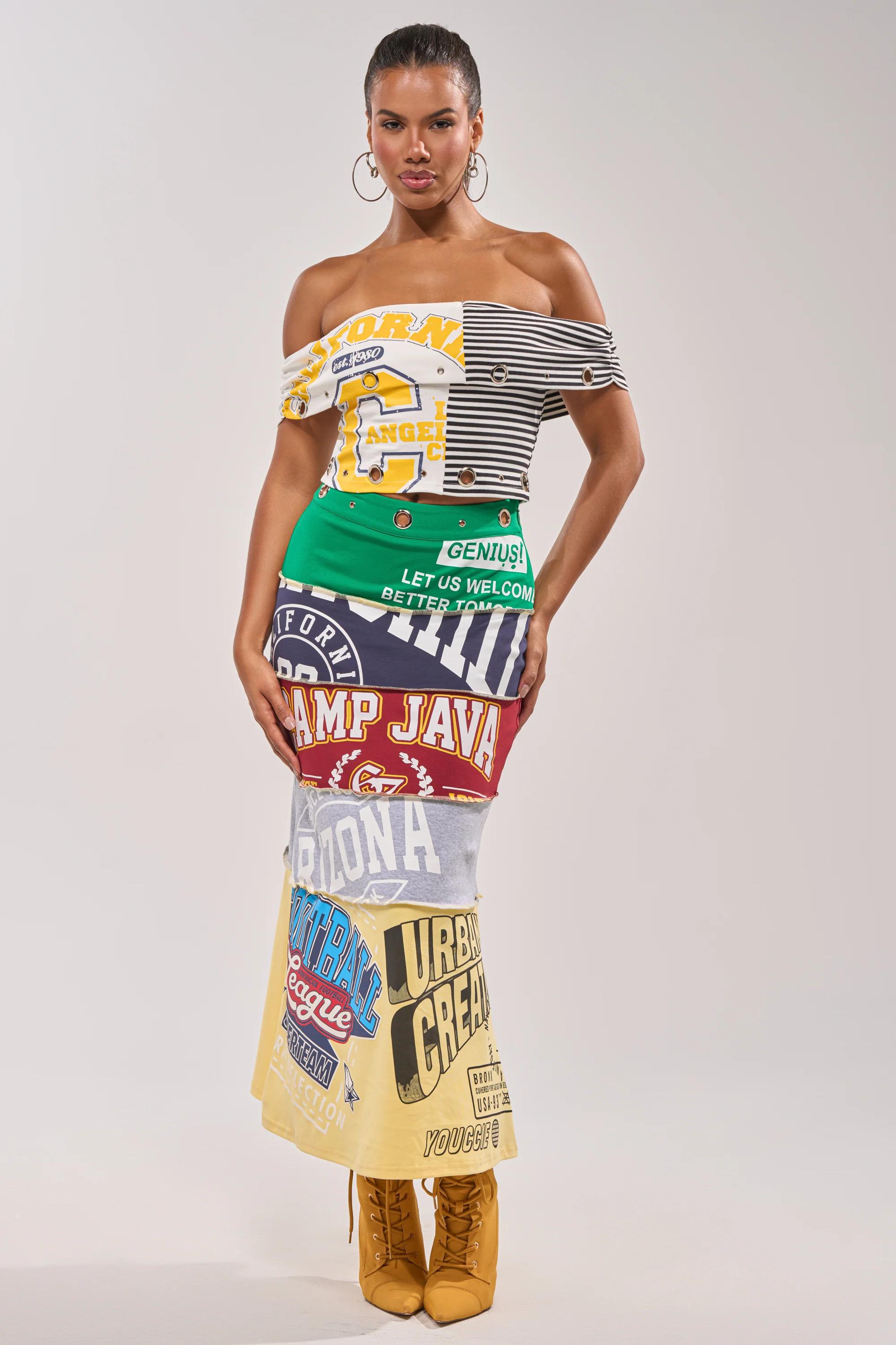 FULL RIDE PATCHWORK MAXI SKIRT - Akira Store