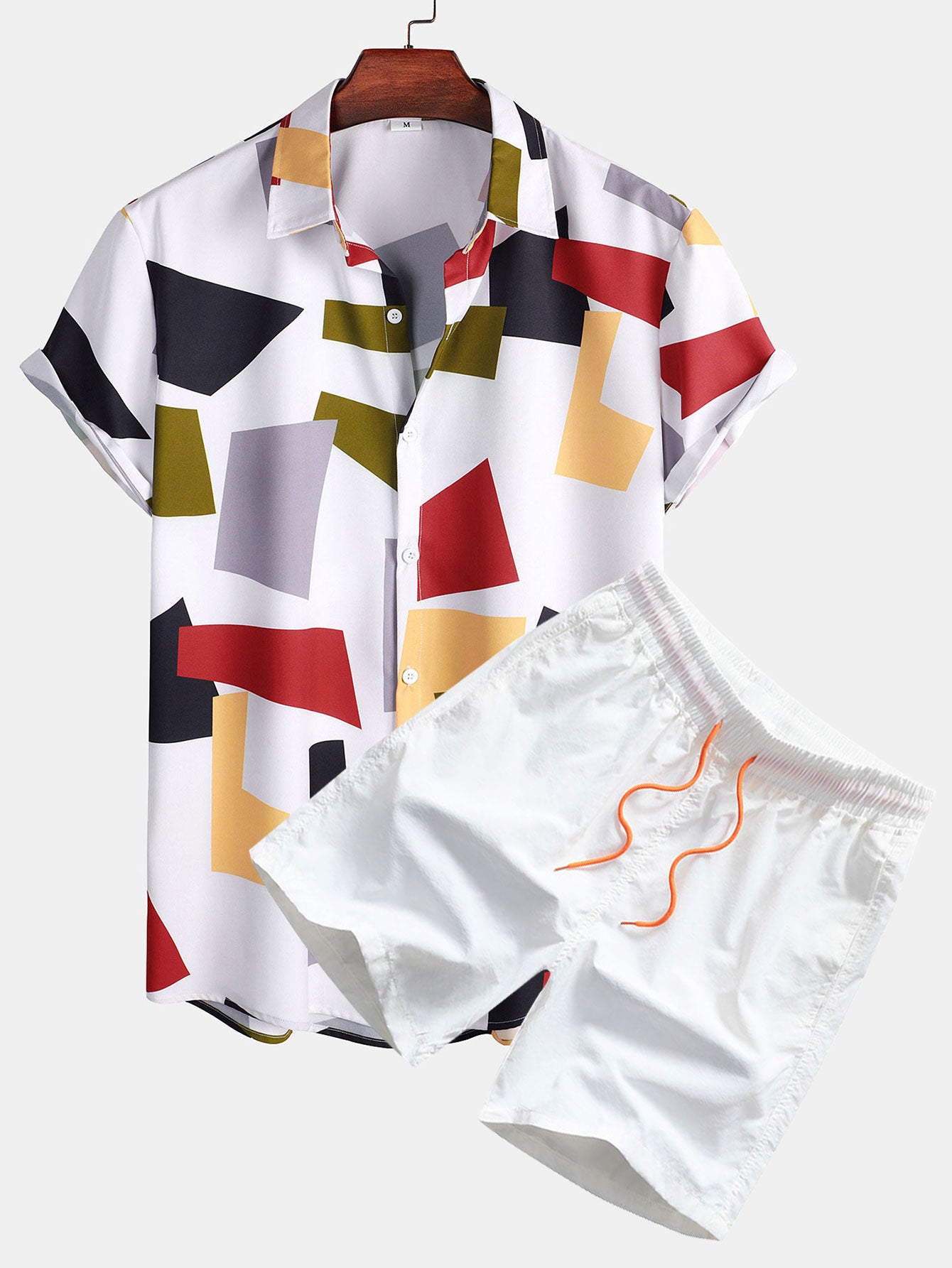 Chemise boutonnée à imprimé géométrique color block et short de bain