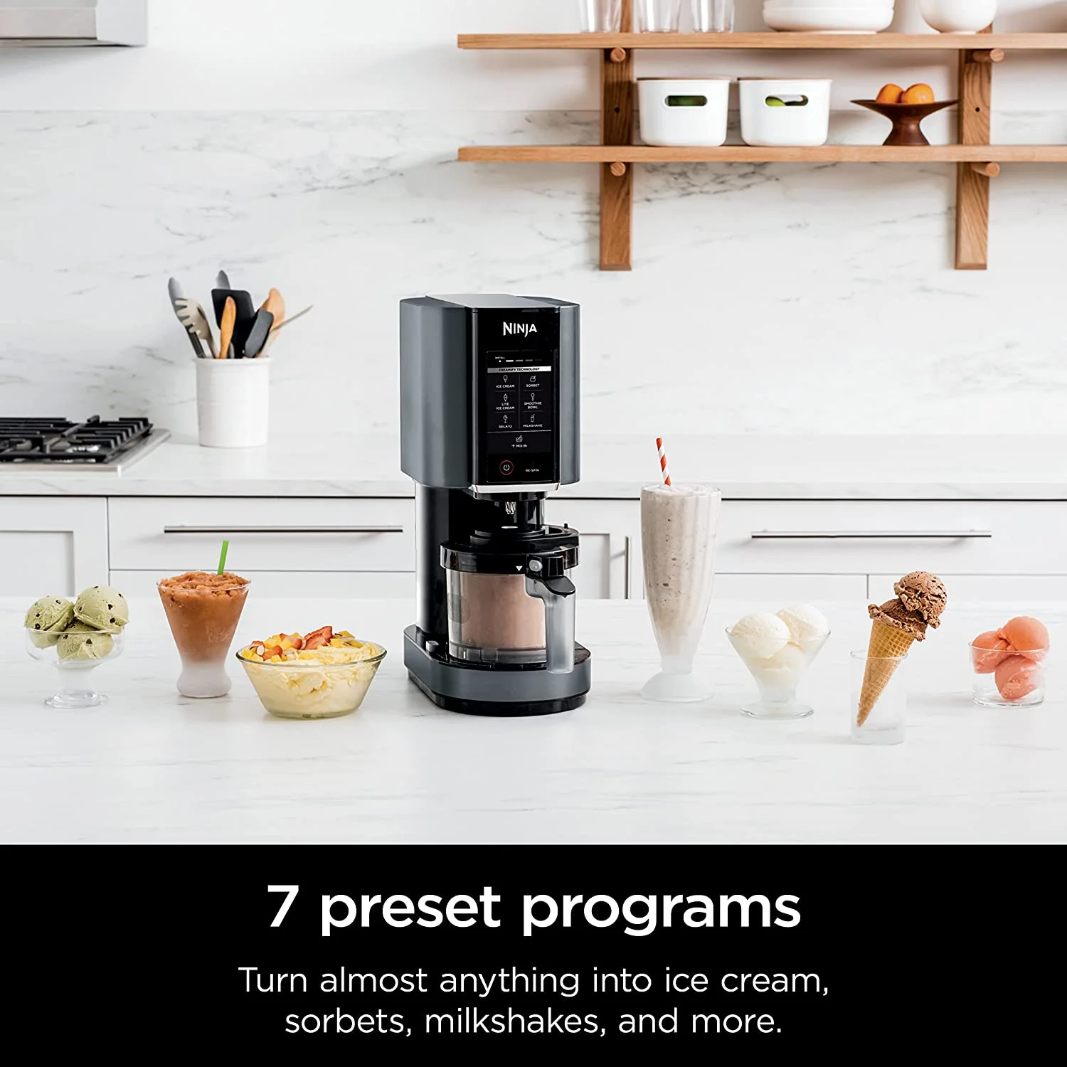 Ninja Creami, Ice Cream Maker, Ice Cream, Gelato, Sorbet, Milkshakes, Mix - Ins, Smoothie Bowls & More, 7 - in - 1, Ice Cream Pints, Pint Lid, Healthy Ice Cream, Compact, Perfect for Kids, Black, NC299AMZ