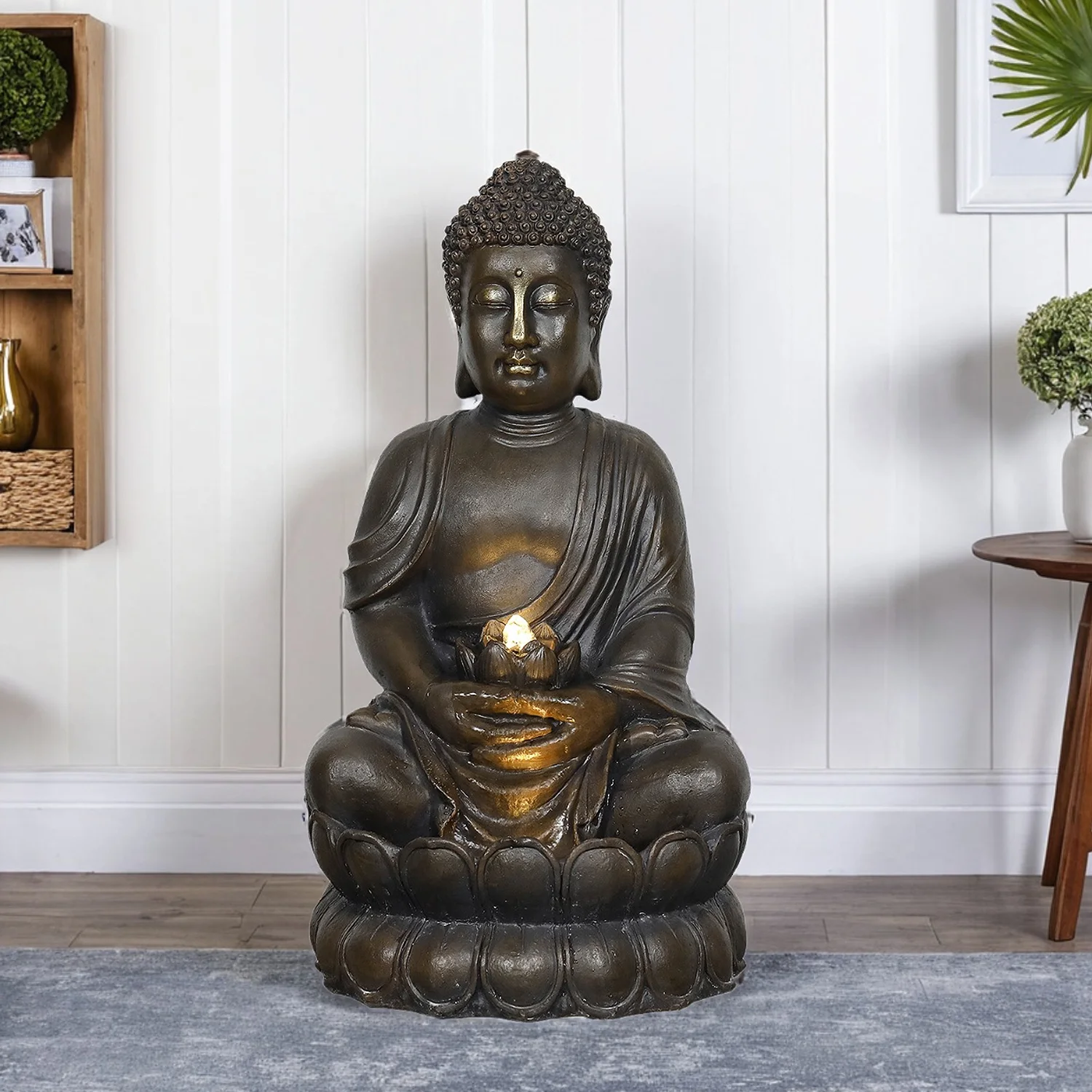 33" H Buddha Outdoor Water Fountain with LED Lights and Pump,Zen Style Relaxing Garden Fountain Waterfall for Patio, Porch and Yard Decor - Image 3