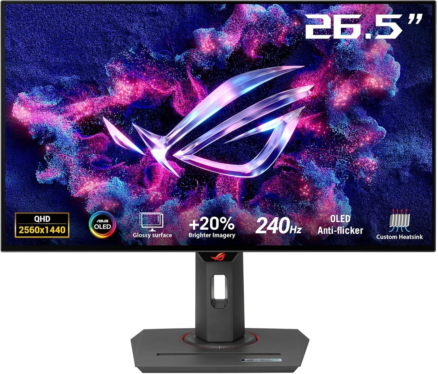 ASUS ROG Strix 27” 1440P OLED Gaming Monitor (XG27AQDMG) - QHD  Glossy OLED  240Hz  0.03ms  Custom Heatsink  Anti-flicker Uniform Brightness  G-SYNC Compatible  99% DCI-P3  DisplayWidget  3yr warranty