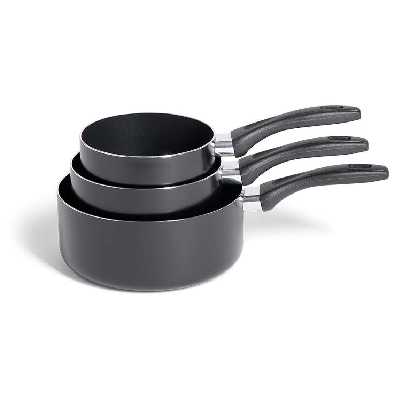 Lot de 3 casseroles tous feux sauf induction aluminium noir Ø14/16/20cm
