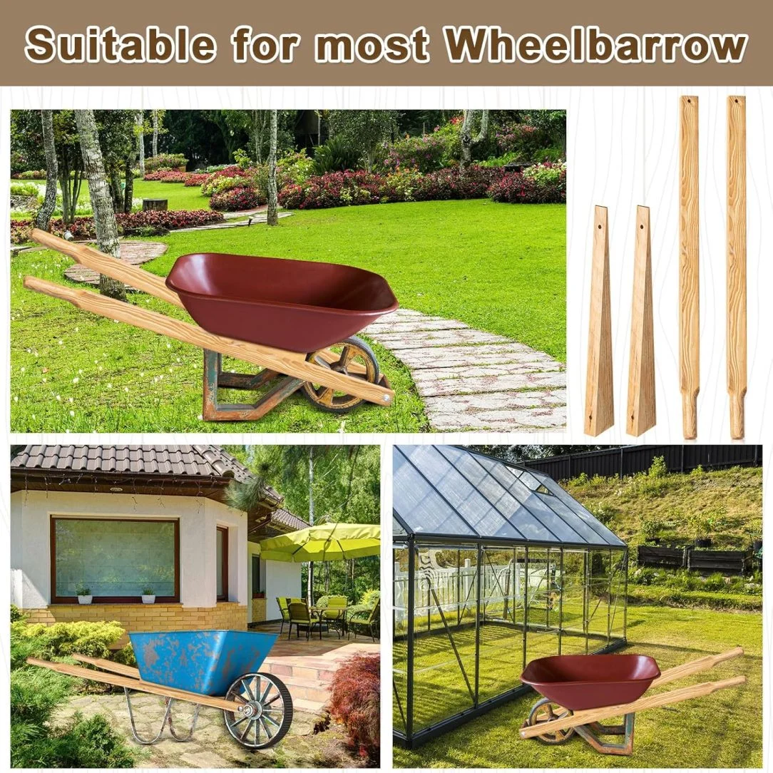 Wheel Barrow Handles Wood Replacement 59'' Wheelbarrow Handles Kit with 2 Wheelbarrow Wedge Heavy Duty Wood with Tough Seal Coat and Pre Drilled Holes for Wheelbarrows, Easy Install - Image 4