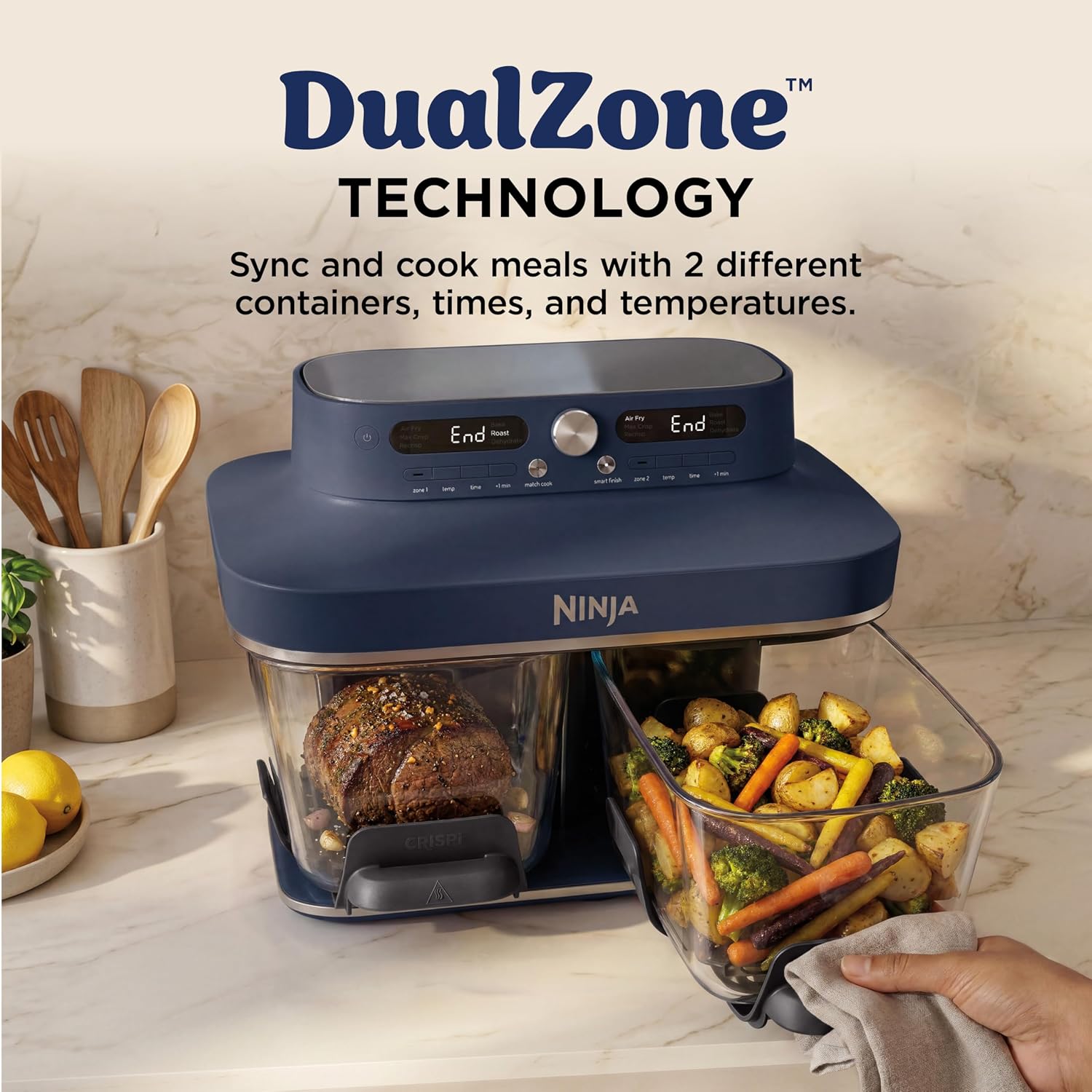 Ninja Crispi DualZone Glass Countertop Air Fryer, Cyberspace, DD101BL1