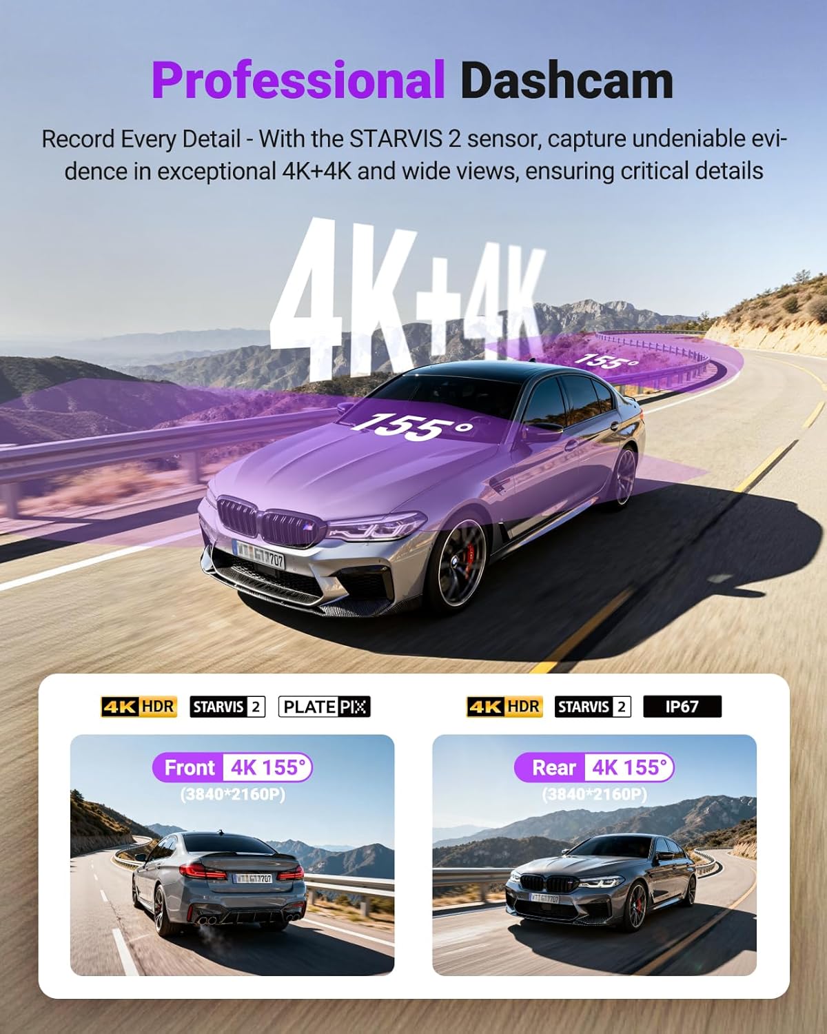 Vantrue S1 Pro Max AI Dash Cam 4K+4K w/ADAS & BSD  Dual STARVIS 2 Dash cam Front and Rear  2 Channel HDR Dashcam  PlatePix Night Vision  5G WiFi  Voice Control  GPS  24H Buffered Parking Mode  1TB Max