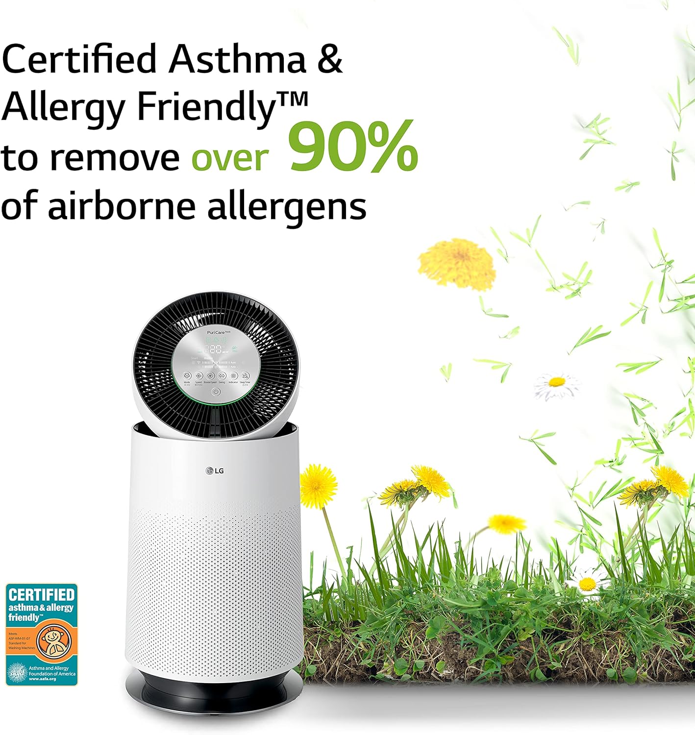 LG PuriCare 360-Degree Single Air Purifier with Clean Booster, ThinQ Wi-Fi and Voice Control (AS330DWR0), 310 sq. ft, White