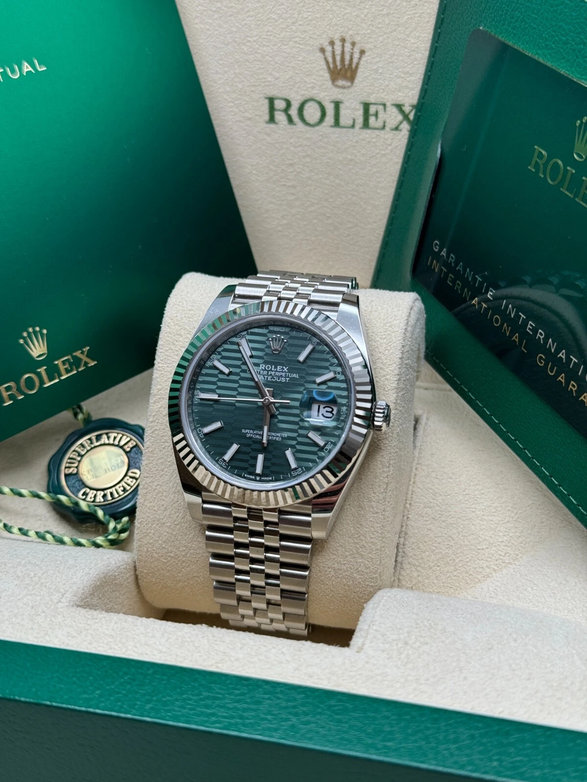 [Super Clone]RLX  Datejust 41mm 126334-0030 Green Fluted Motif Dial Jubilee Bracelet