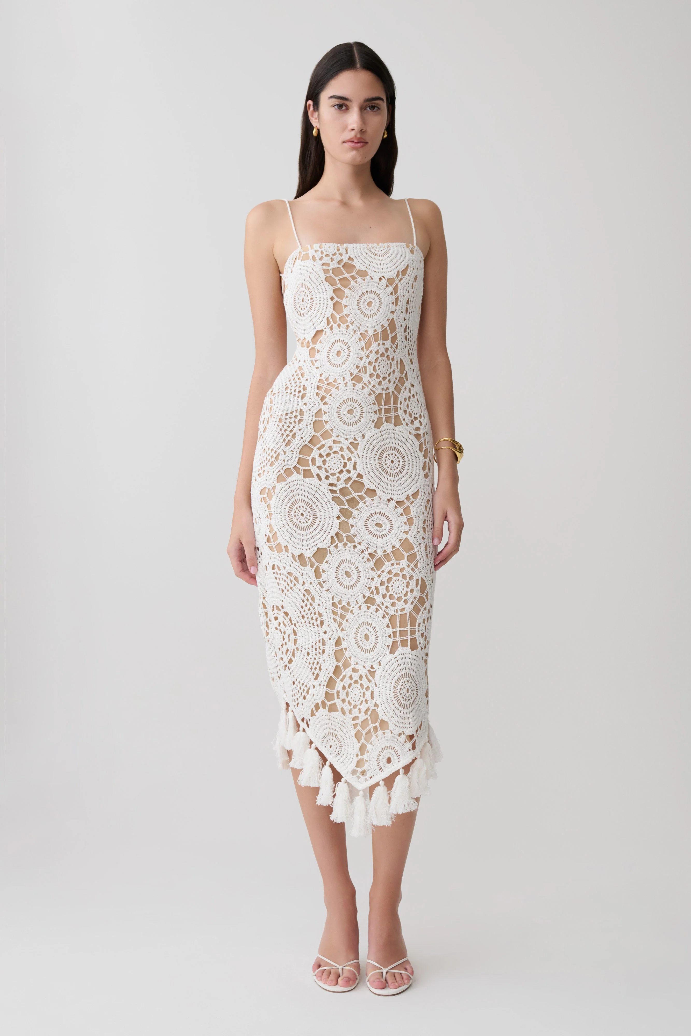 Delta Crochet Halter Midi Dress - White