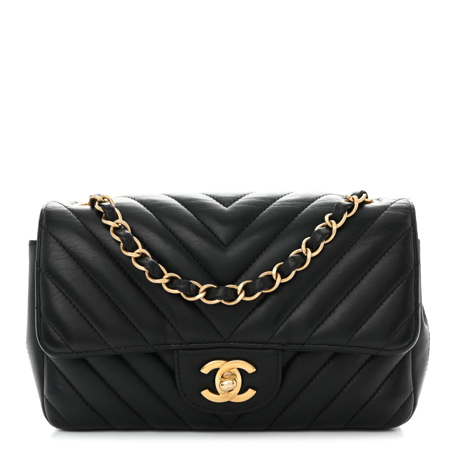 Lambskin Chevron Quilted Mini Rectangular Flap Black