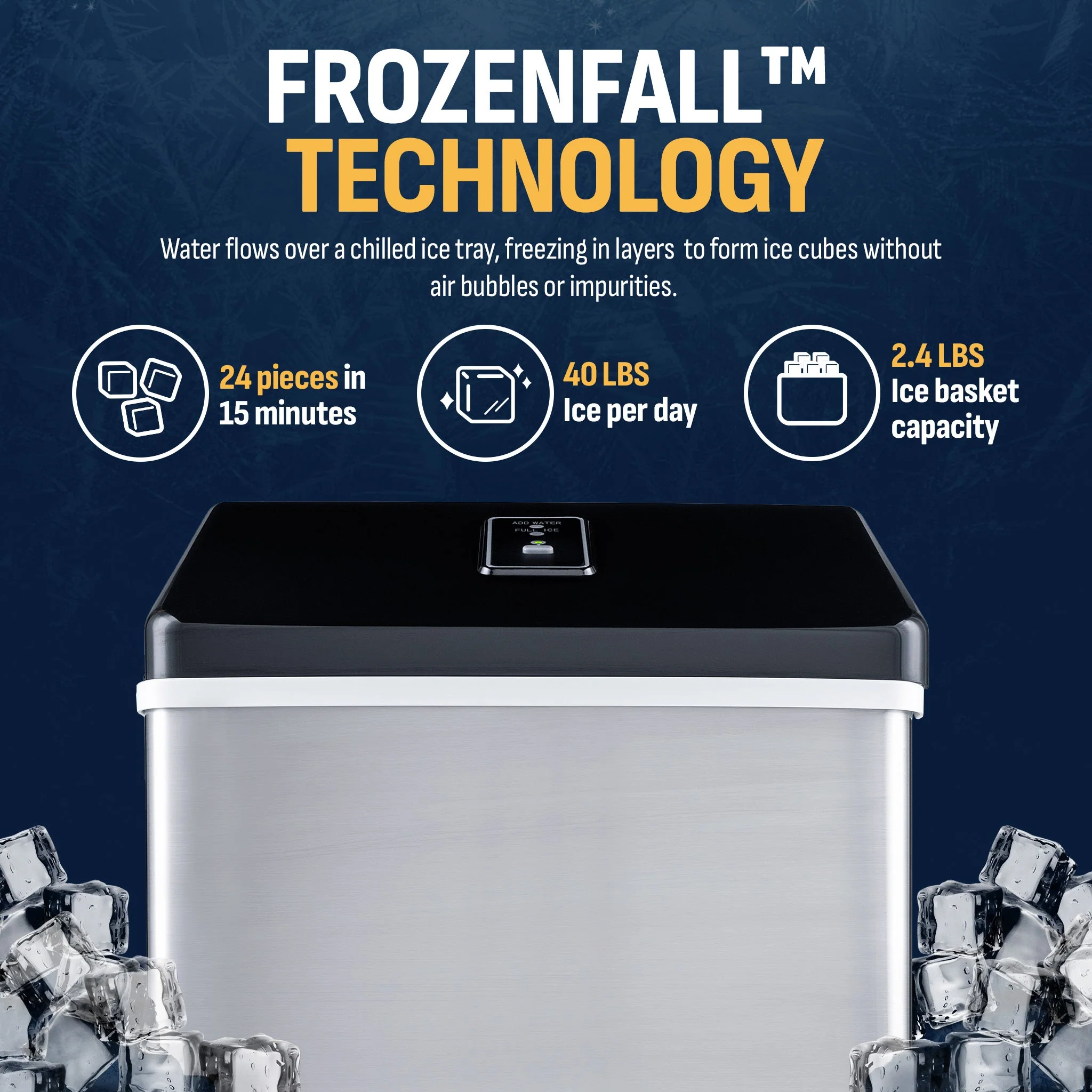 Newair Countertop Ice Maker. Clear Ice, 40 lbs/day - Stainless Steel